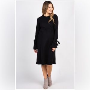 PinkBlush Maternity Black Solid Bell Sleeve Tie Dress